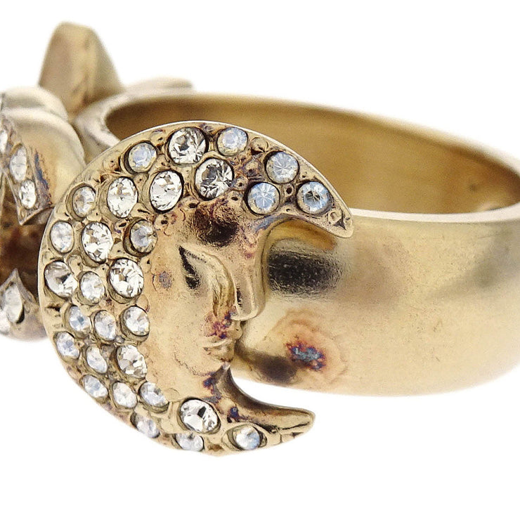 Chanel Ring Gold Rhinestone Star CC Crescent Moon #50 17B 186593