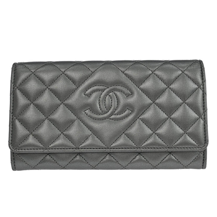 Chanel Silver Lambskin Long Wallet 186609