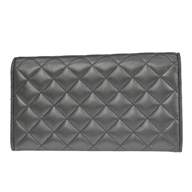 Chanel Silver Lambskin Long Wallet 186609
