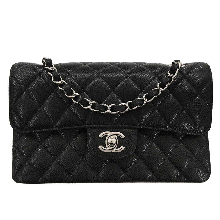 Chanel Black Calfskin Small Classic Double Flap Shoulder Bag 186759