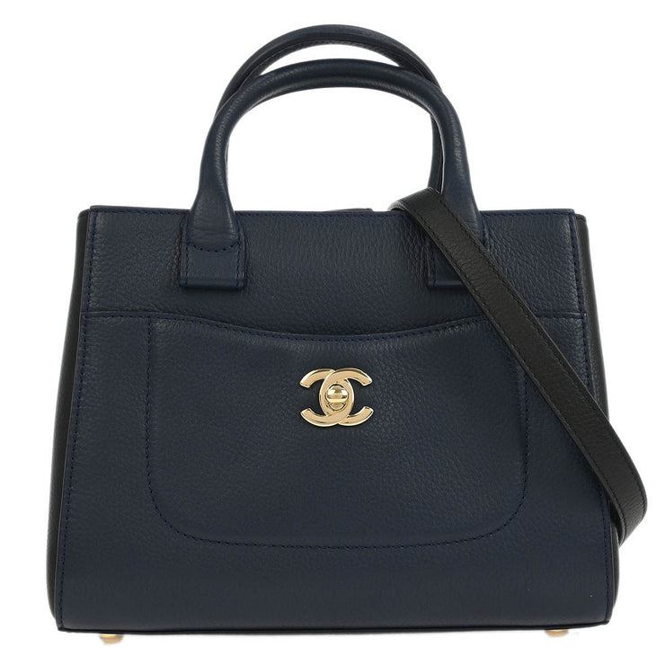 Chanel Navy Black Calfksin Neo Executive Tote Handbag 186851
