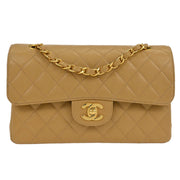 Chanel Beige Calfskin Small Classic Double Flap Shoulder Bag 186854