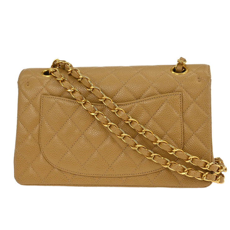 Chanel Beige Calfskin Small Classic Double Flap Shoulder Bag 186854
