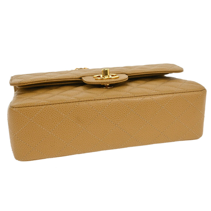 Chanel Beige Calfskin Small Classic Double Flap Shoulder Bag 186854