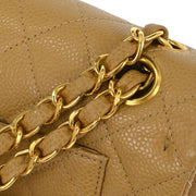 Chanel Beige Calfskin Small Classic Double Flap Shoulder Bag 186854
