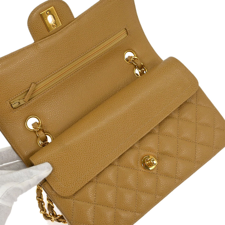 Chanel Beige Calfskin Small Classic Double Flap Shoulder Bag 186854