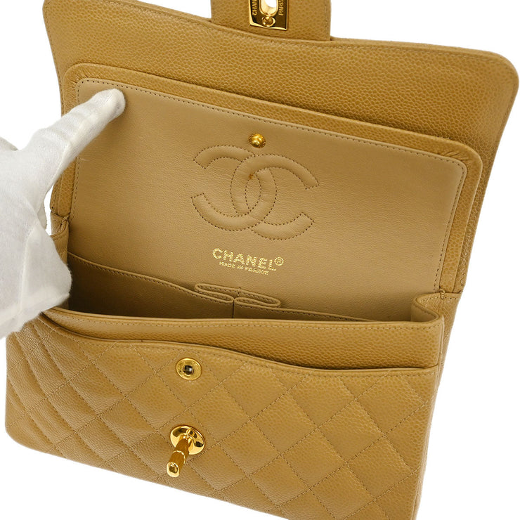 Chanel Beige Calfskin Small Classic Double Flap Shoulder Bag 186854