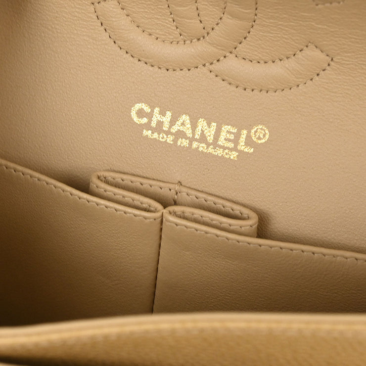 Chanel Beige Calfskin Small Classic Double Flap Shoulder Bag 186854