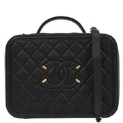 Chanel Black Calfskin CC Filigree 2way Vanity Handbag 186858
