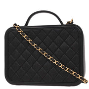Chanel Black Calfskin CC Filigree 2way Vanity Handbag 186858