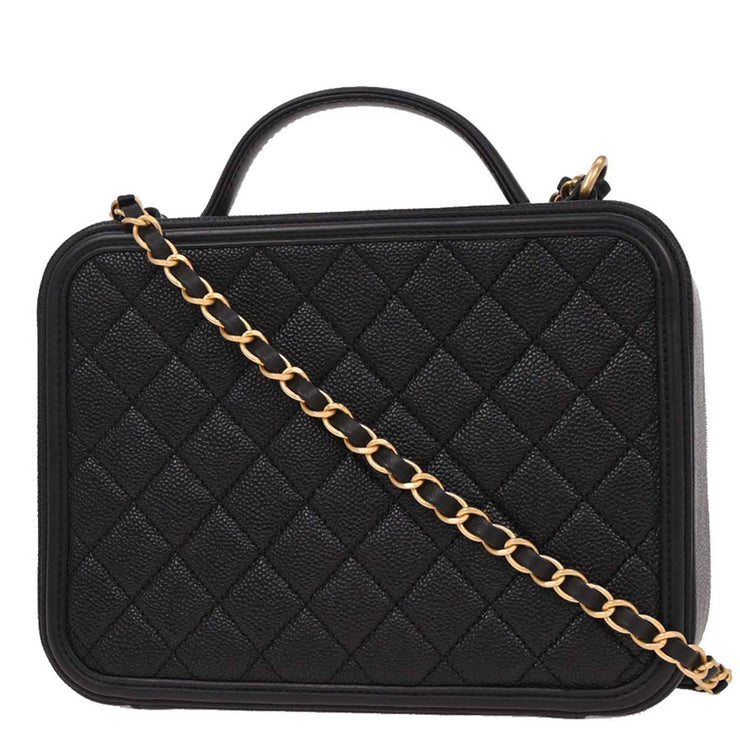 Chanel Black Calfskin CC Filigree 2way Vanity Handbag 186858