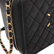 Chanel Black Calfskin CC Filigree 2way Vanity Handbag 186858
