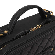 Chanel Black Calfskin CC Filigree 2way Vanity Handbag 186858