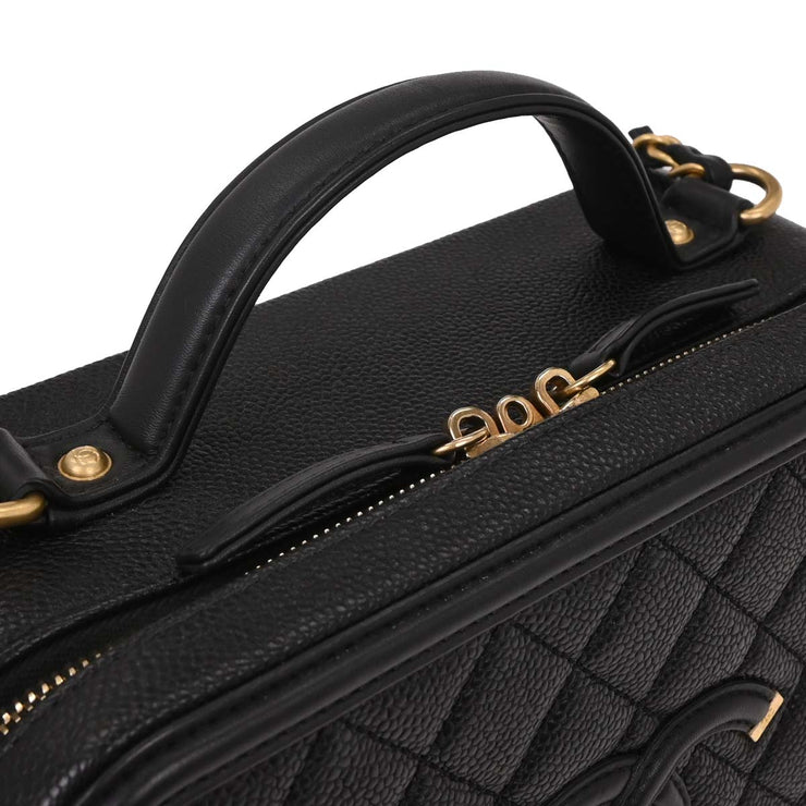 Chanel Black Calfskin CC Filigree 2way Vanity Handbag 186858