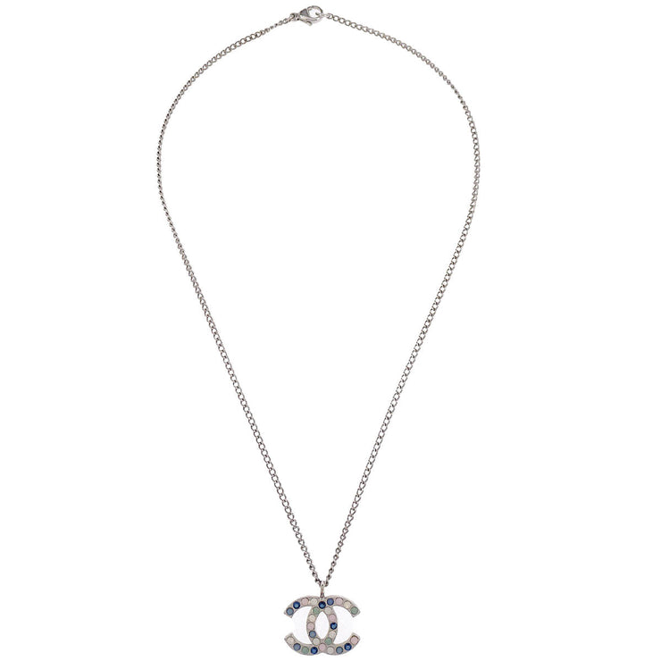Chanel CC Chain Necklace Pendant Rhinestone Silver 07C 186870