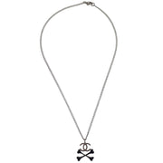 Chanel CC Crossbones Pendant Necklace Silver Black 03P 186871