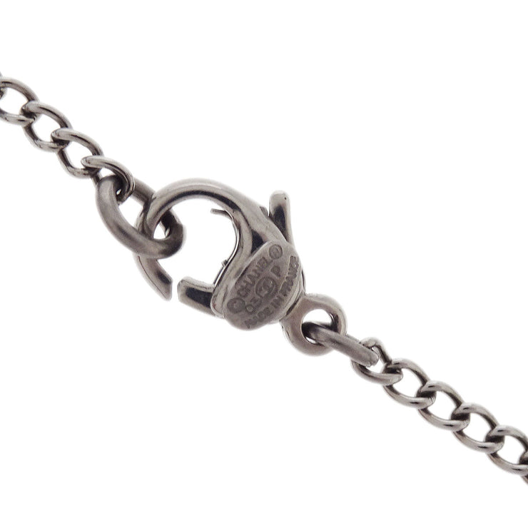 Chanel CC Crossbones Pendant Necklace Silver Black 03P 186871