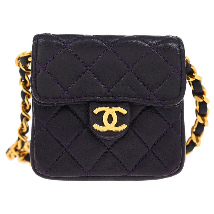 Chanel Navy Lambskin Micro Classic Flap Shoulder Bag Pochette 186905