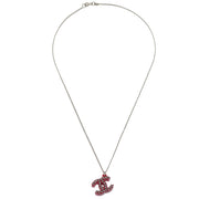 Chanel CC Chain Pendant Necklace Acrylic Silver Red 05P 186909