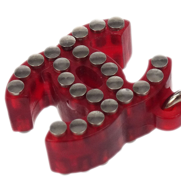 Chanel CC Chain Pendant Necklace Acrylic Silver Red 05P 186909