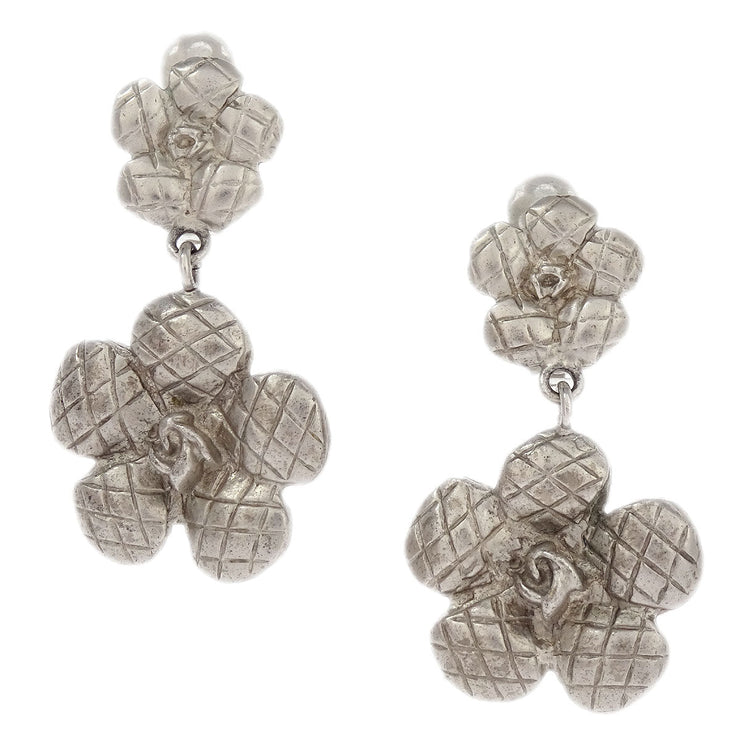 Chanel Flower Dangle Earrings Clip-On Silver 98A 186911