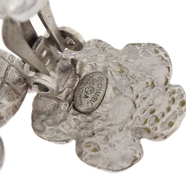 Chanel Flower Dangle Earrings Clip-On Silver 98A 186911