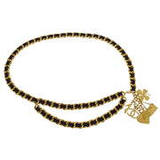 Chanel Icon Chain Belt Gold Black Leather 95A 186922
