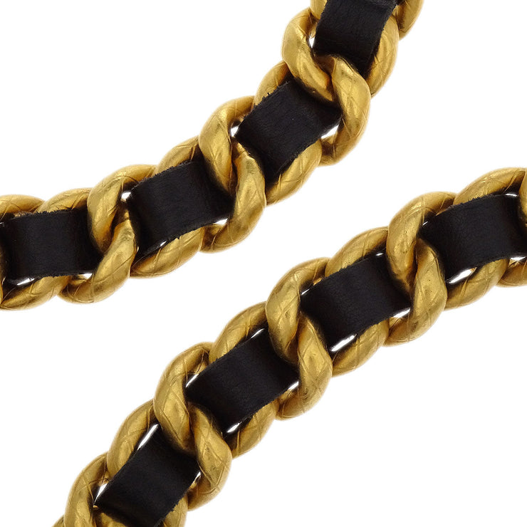 Chanel Icon Chain Belt Gold Black Leather 95A 186922