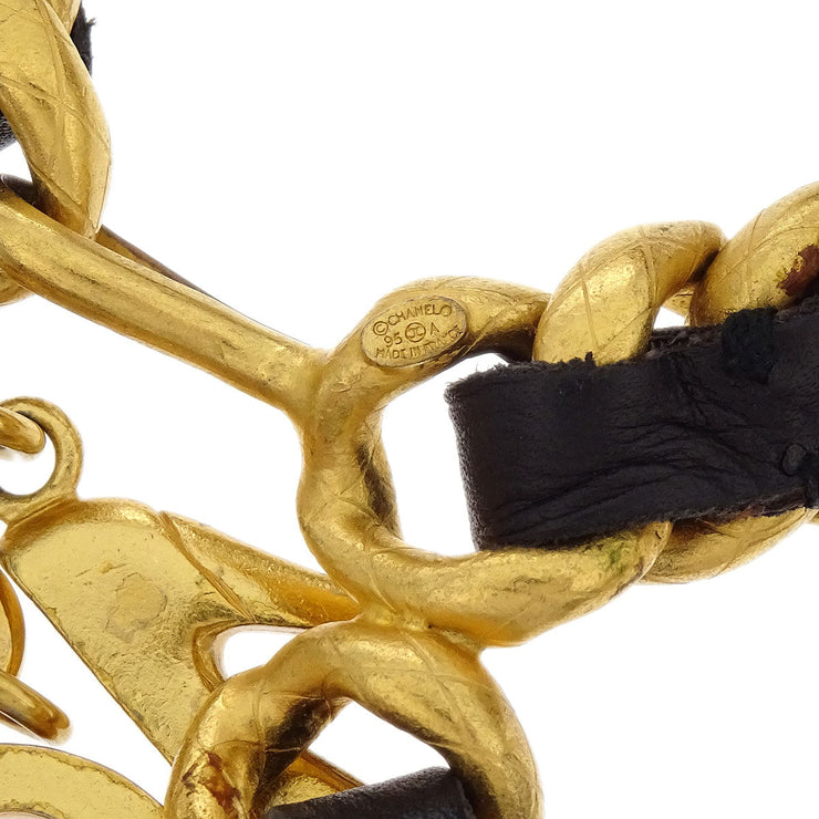 Chanel Icon Chain Belt Gold Black Leather 95A 186922
