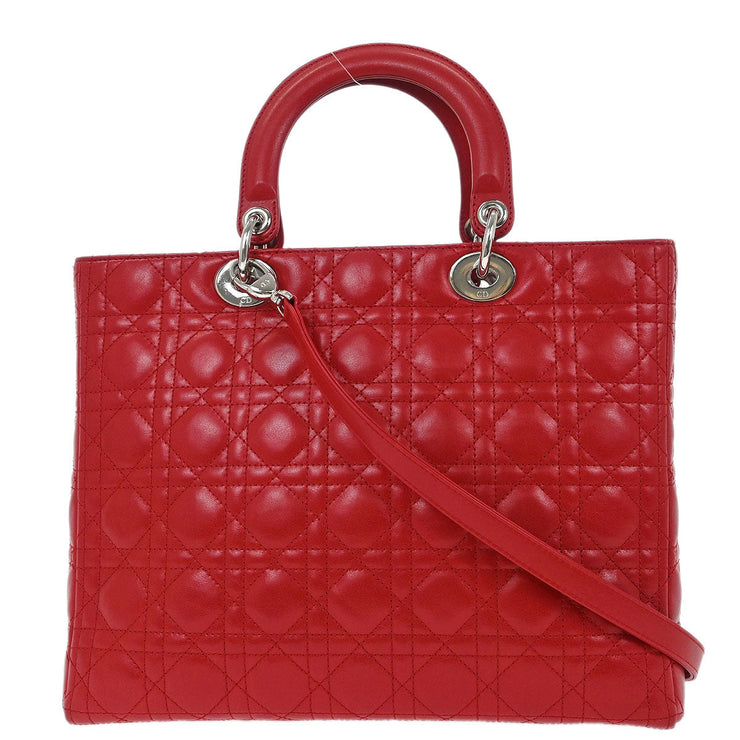 Christian Dior Red Lambskin Lady Dior Cannage 2way Handbag 15-BO-1101 186966