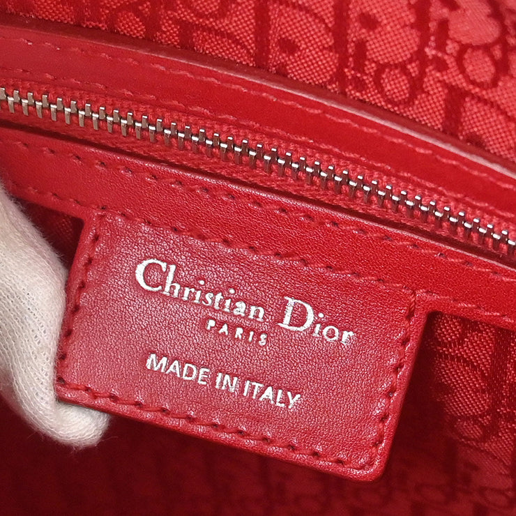 Christian Dior Red Lambskin Lady Dior Cannage 2way Handbag 15-BO-1101 186966