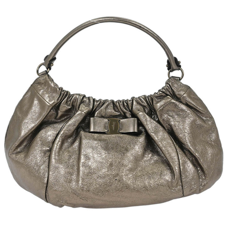Salvatore Ferragamo Metallic Bronze Leather Vara Bow Handbag 186991
