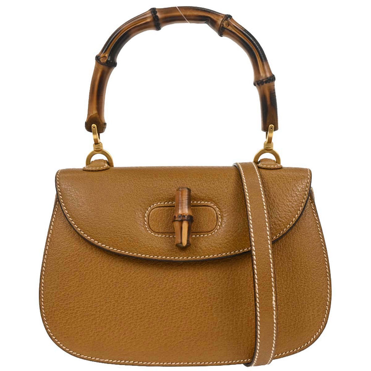 Gucci Brown Pigskin Bamboo 2way Handbag 000 46 0188 186997