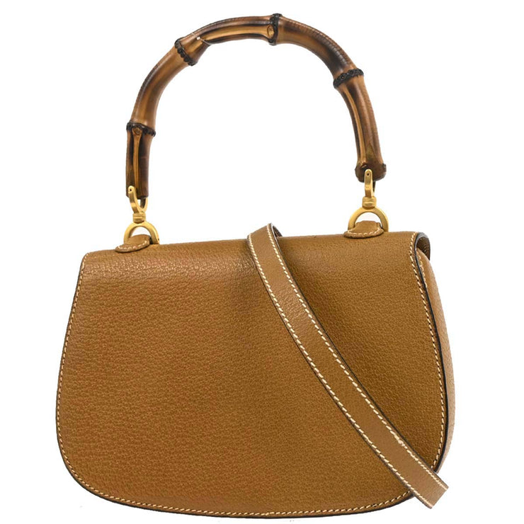 Gucci Brown Pigskin Bamboo 2way Handbag 000 46 0188 186997