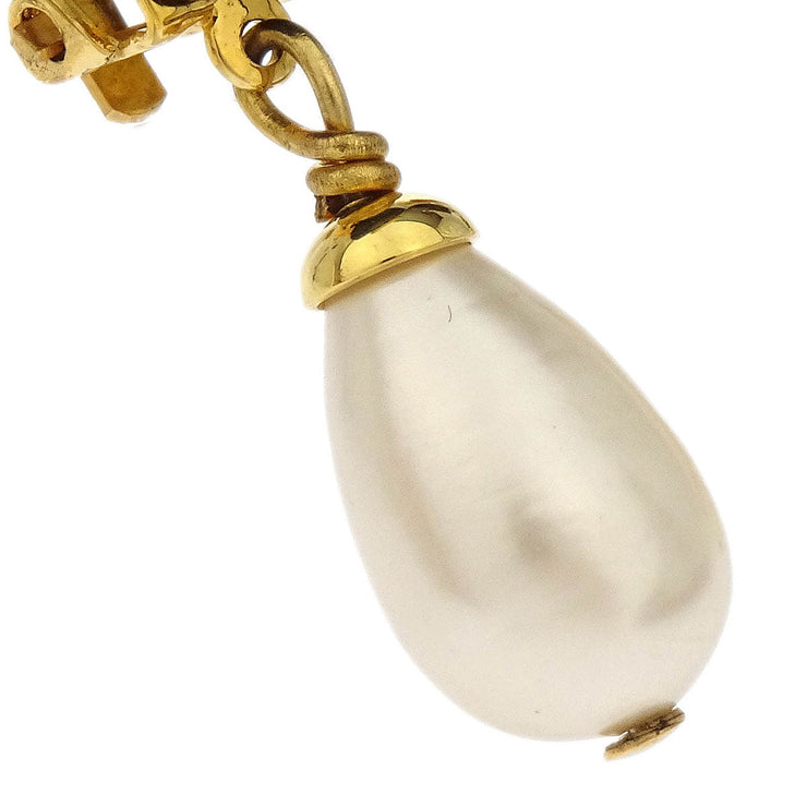 Chanel Artificial Pearl Dangle Earrings Clip-On Black 95A 186999