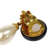Chanel Artificial Pearl Dangle Earrings Clip-On Black 95A 186999