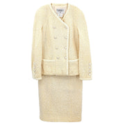 Chanel Setup Suit Collarless Jacket Skirt Off-white 96C #38 187024