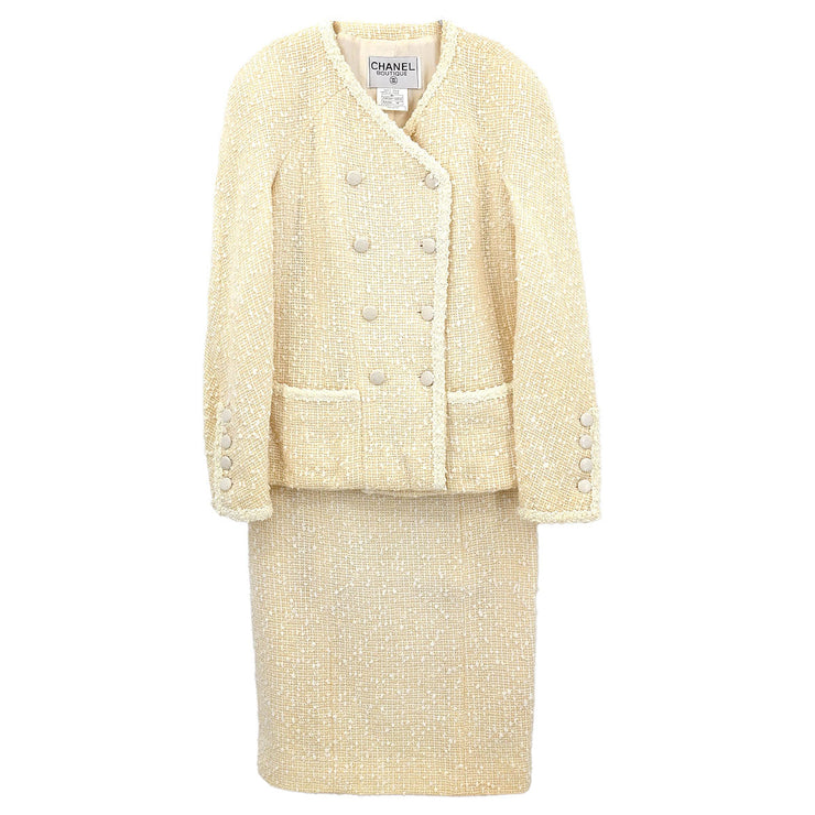 Chanel Setup Suit Collarless Jacket Skirt Off-white 96C #38 187024