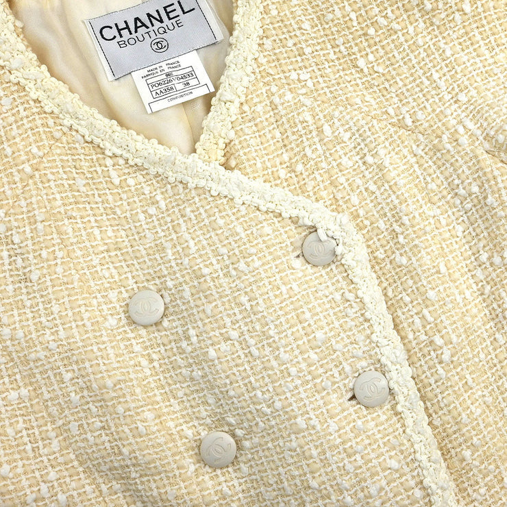 Chanel Setup Suit Collarless Jacket Skirt Off-white 96C #38 187024
