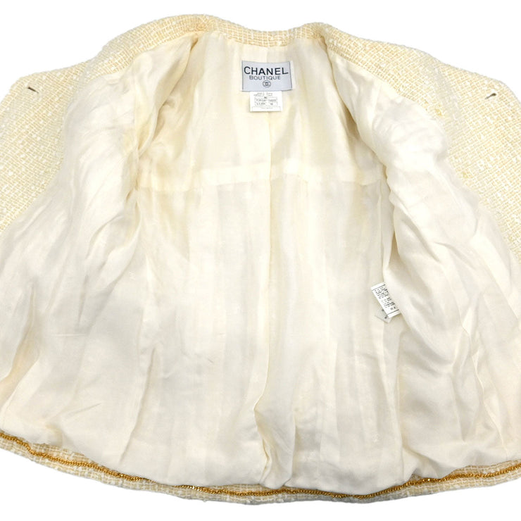Chanel Setup Suit Collarless Jacket Skirt Off-white 96C #38 187024