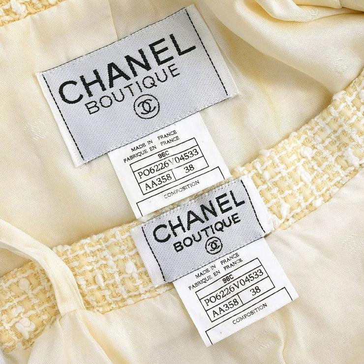 Chanel Setup Suit Collarless Jacket Skirt Off-white 96C #38 187024