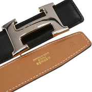 Hermes Black Gold Box Calf Constance Reversible Belt #65 Small Good Circle:Z08 187033