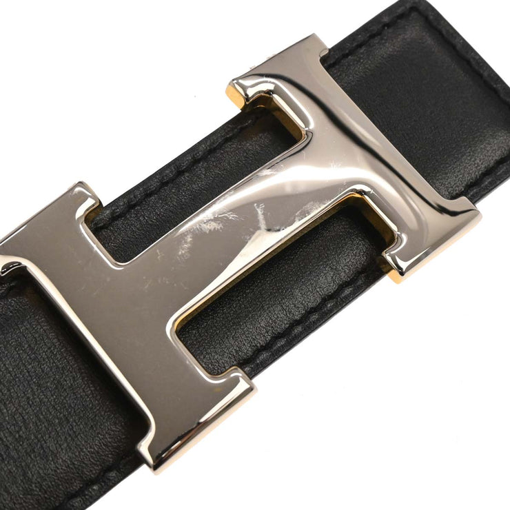 Hermes Black Gold Box Calf Constance Reversible Belt #65 Small Good Circle:Z08 187033