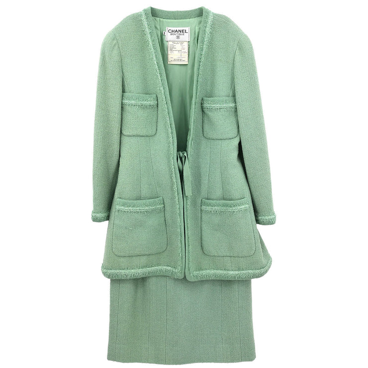 Chanel Setup Suit Jacket Skirt Mint Green 94A #40 187034
