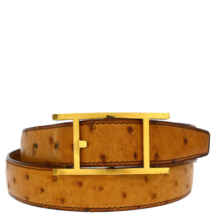 Hermes * Brown Ostrich Belt #85 Small Good C.32 Square:B 187036