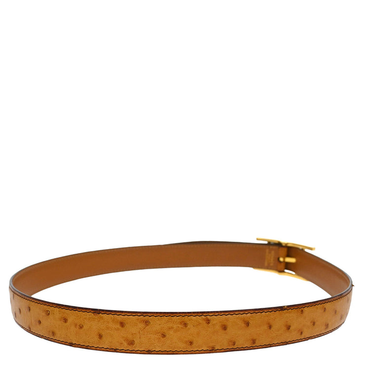 Hermes * Brown Ostrich Belt #85 Small Good C.32 Square:B 187036