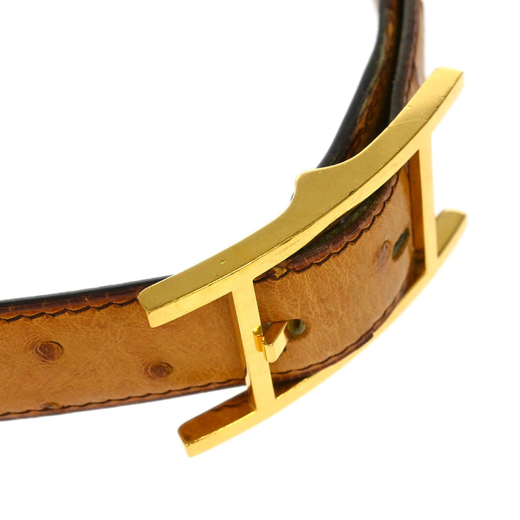 Hermes * Brown Ostrich Belt #85 Small Good C.32 Square:B 187036