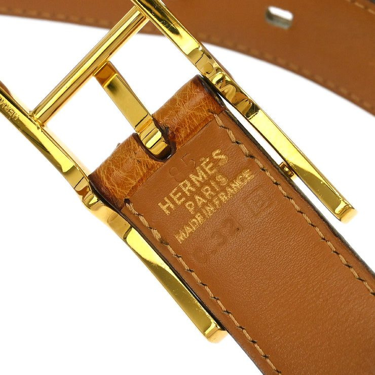 Hermes * Brown Ostrich Belt #85 Small Good C.32 Square:B 187036