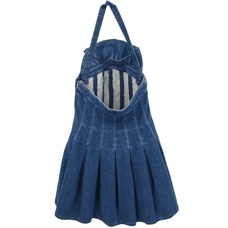 Chanel Denim Halter Dress Indigo 07C #36 187037