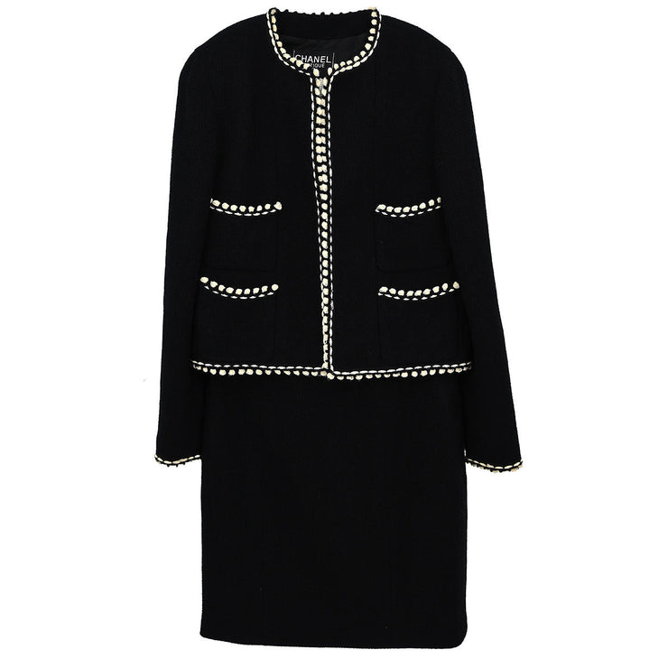 Chanel Setup Suit Jacket Skirt Black PCA94 #38 187038